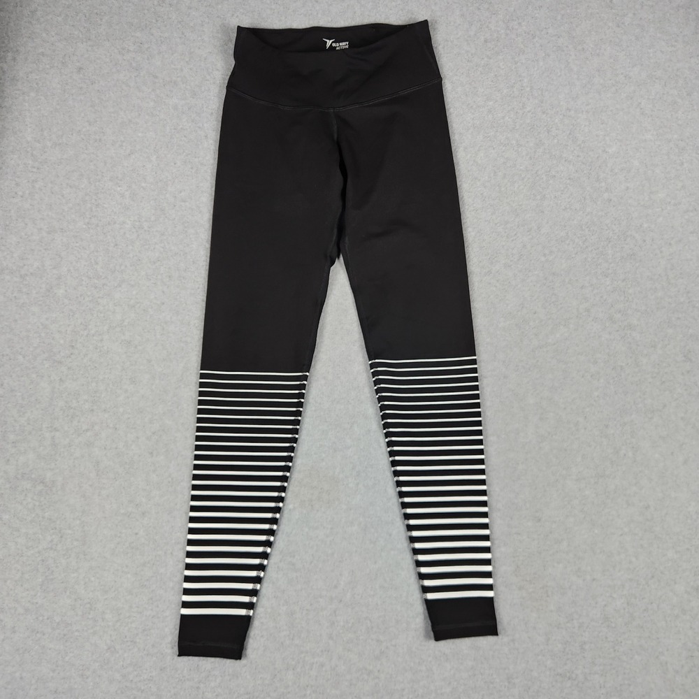 Old Navy Active Leggings Women S Black Striped Go-Dry High Rise Stretch Athletic